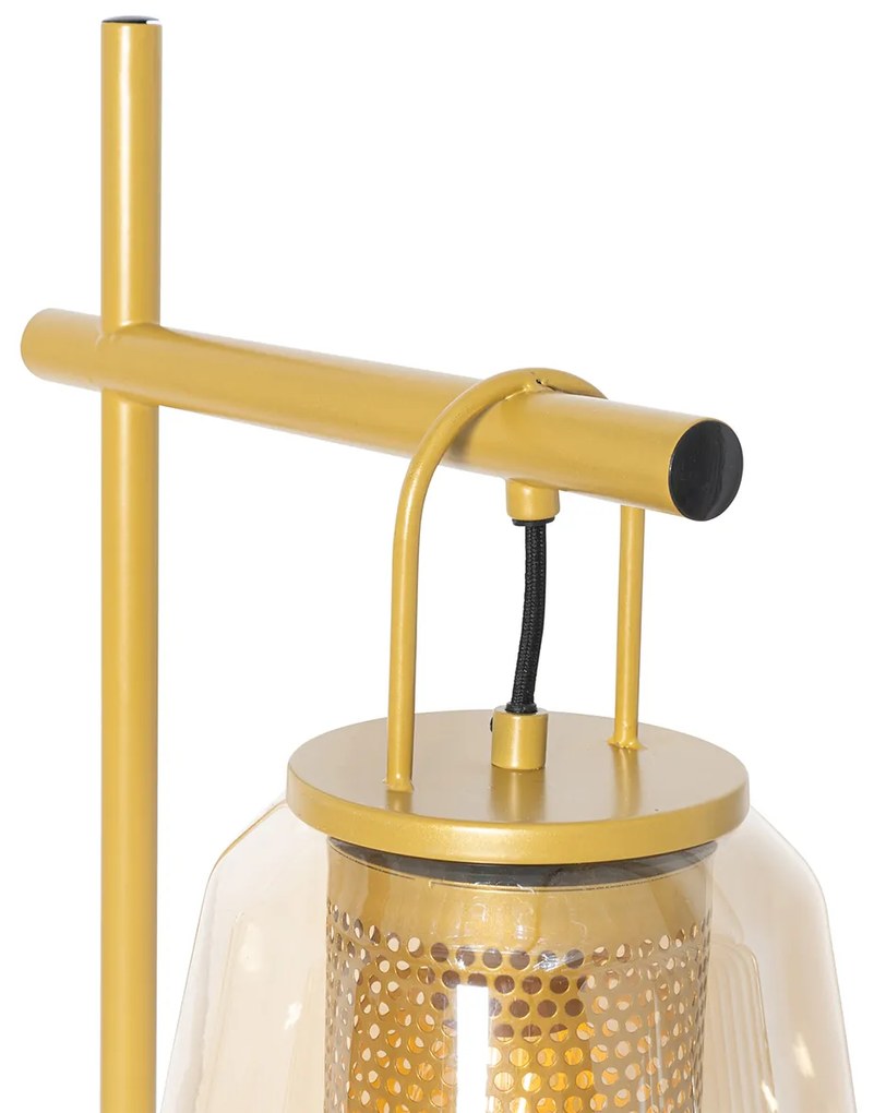Candeeiro de pé art déco ouro com vidro âmbar - Kevin Art Deco