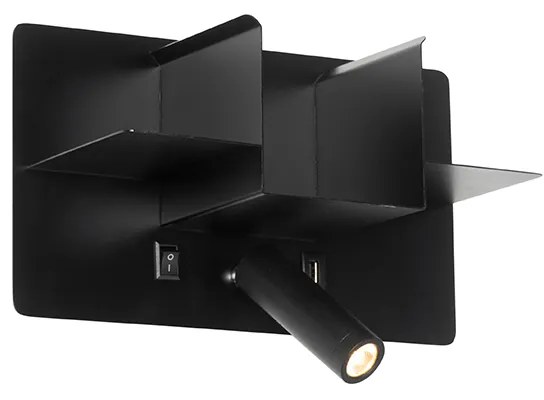Moderno candeeiro de parede preto com LED com USB - Thijs Moderno