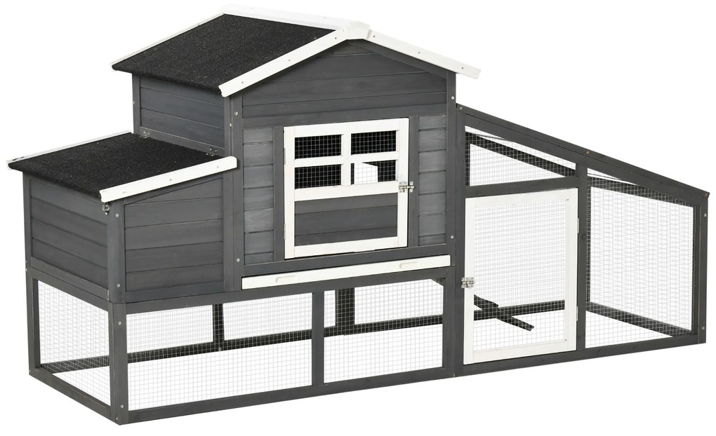 PawHut Galinheiro de Madeira Exterior Gaiola para 2-4 Galinhas com Grade de Arame Tetos Asfálticos Ninho 200x80x105cm Cinza | Aosom Portugal