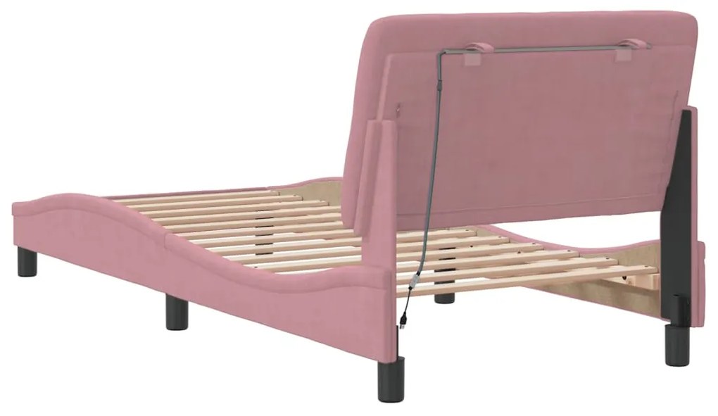 Estrutura de cama c/ luzes LED 90x200 cm veludo rosa