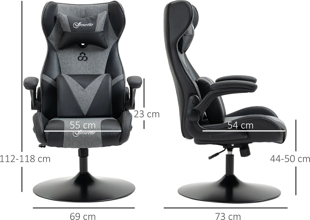 Cadeira Gaming, 69 x 73 x 118 cm, Altura Regulável, Preto