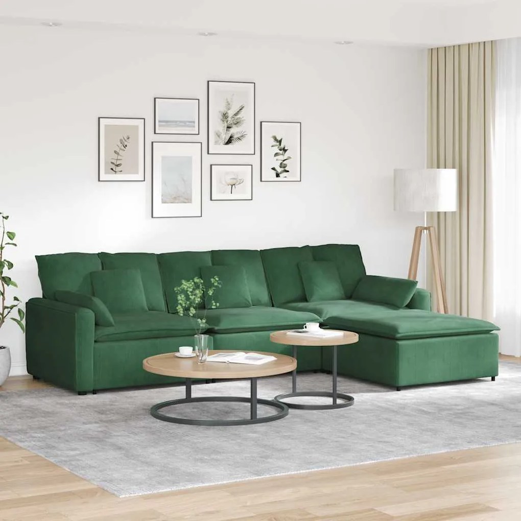 vidaXL Sofá modular com pufes e almofadas verde escuro