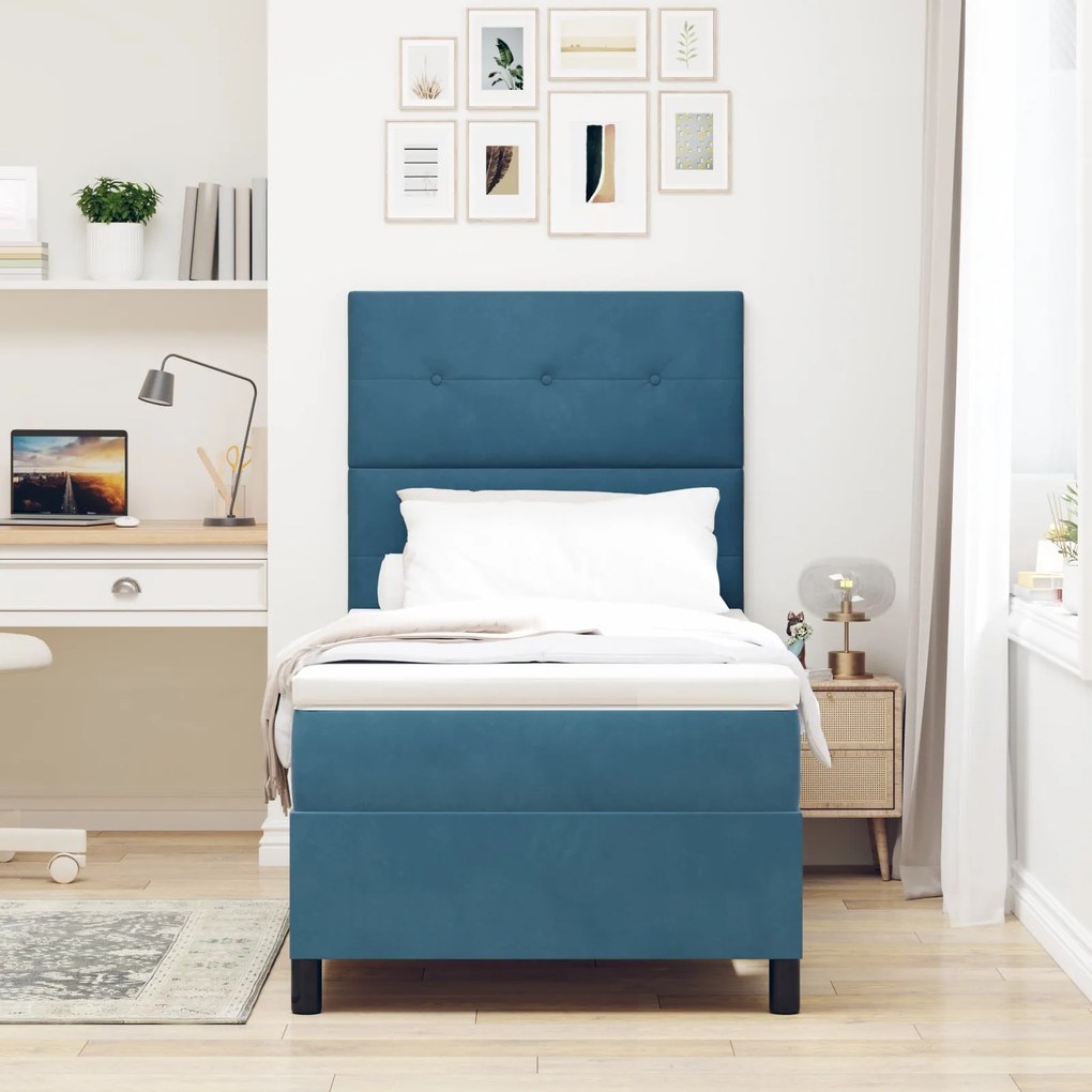 Cama Box com Colchão vidaXL Azul Escuro 80x200 cm Veludo