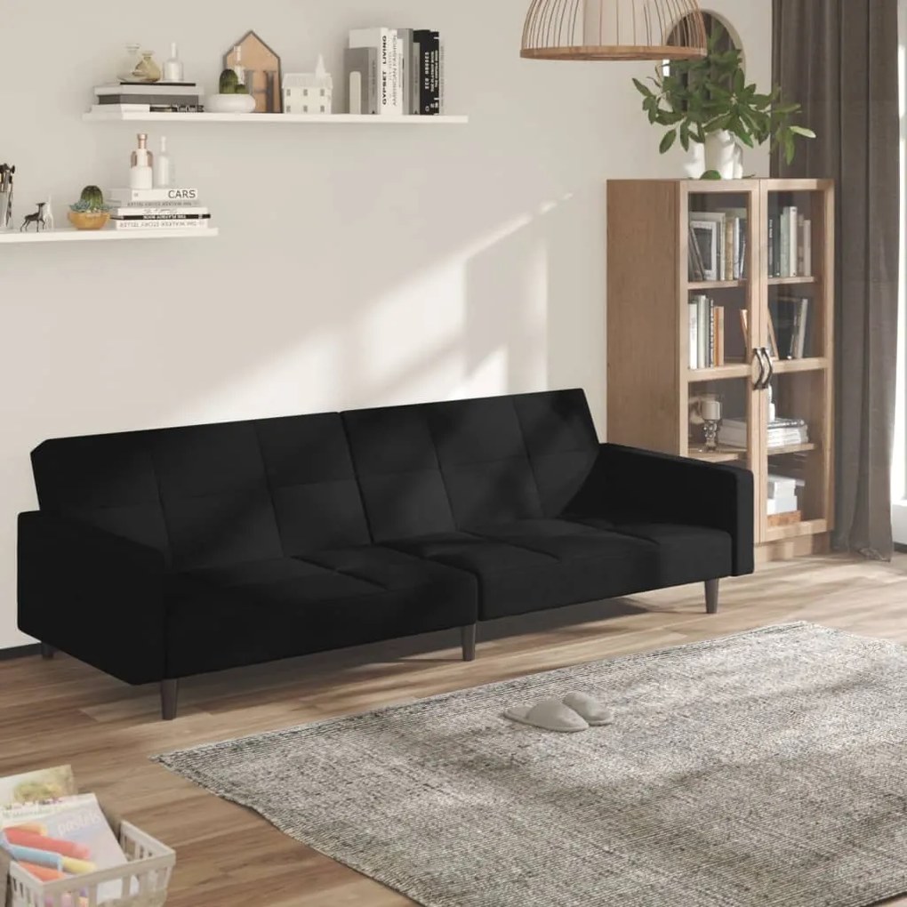 340681 vidaXL Sofá-cama de 2 lugares tecido de microfibra preto