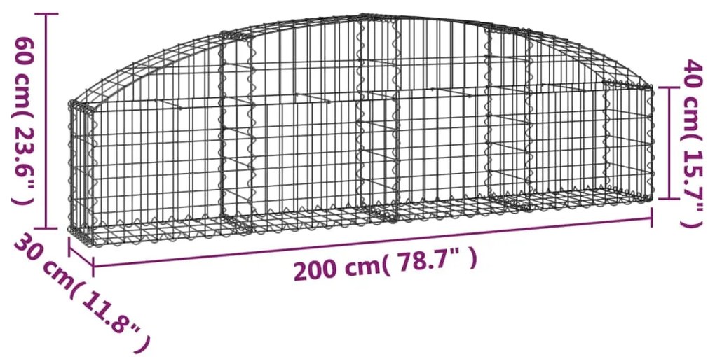 Cesto gabião arqueado 200x30x40/60 cm ferro galvanizado