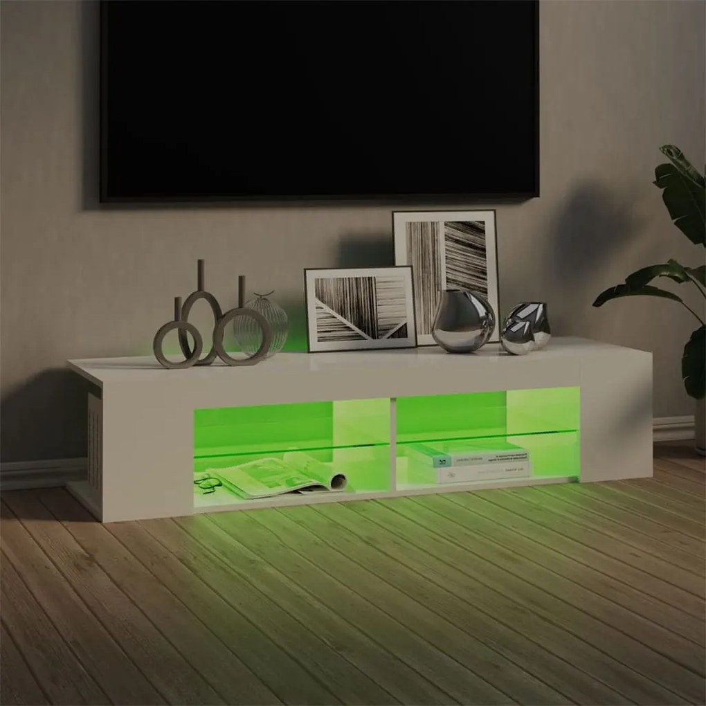 Móvel de TV com luzes LED 135x39x30 cm branco brilhante