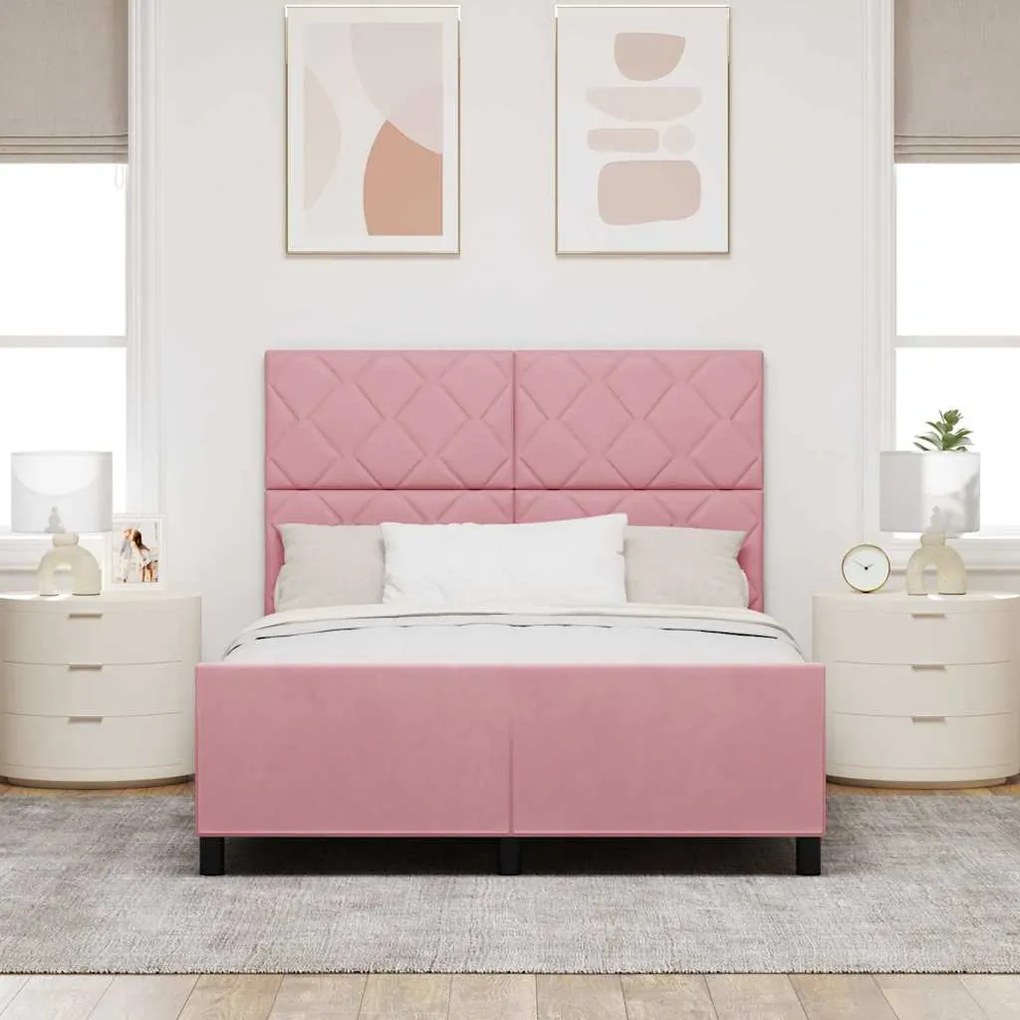 Cama vidaXL Rosa 140x200 cm Veludo