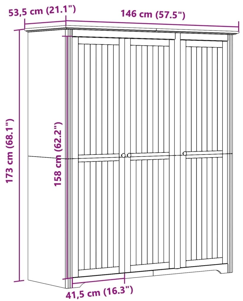 Roupeiro BODO 146x53,5x173 cm pinho maciço branco e castanho