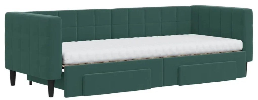 Sofá-cama c/ gavetão e gavetas 80x200cm veludo verde-escuro