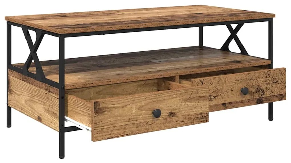 Mesa de centro com gaveta com prateleira Madeira antiga 100 x 51 x 45