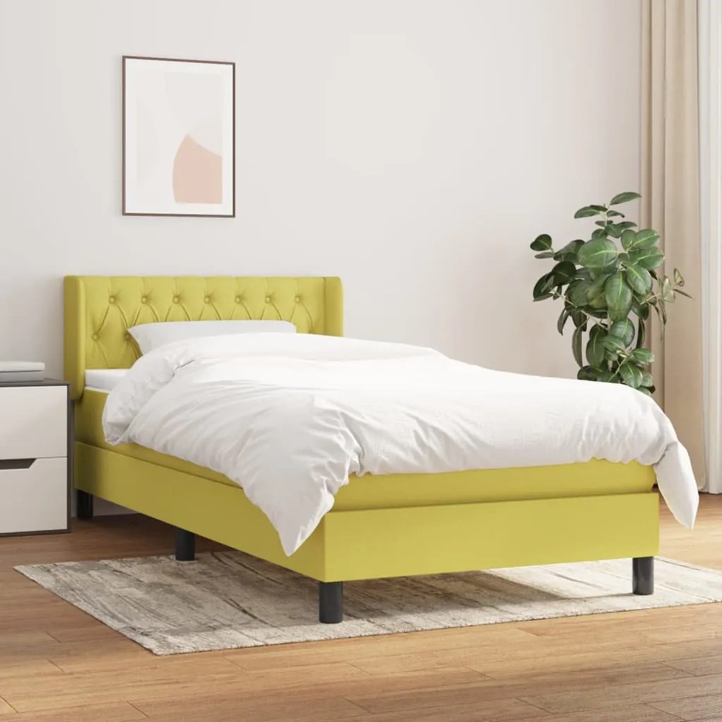 vidaXL Cama com molas/colchão 90x190 cm tecido verde