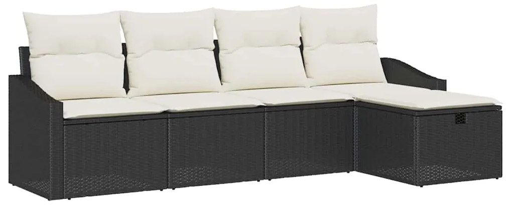 Conjunto de Sofá de Jardim de 5 Peças com Almofadas Pretas em Rattan S