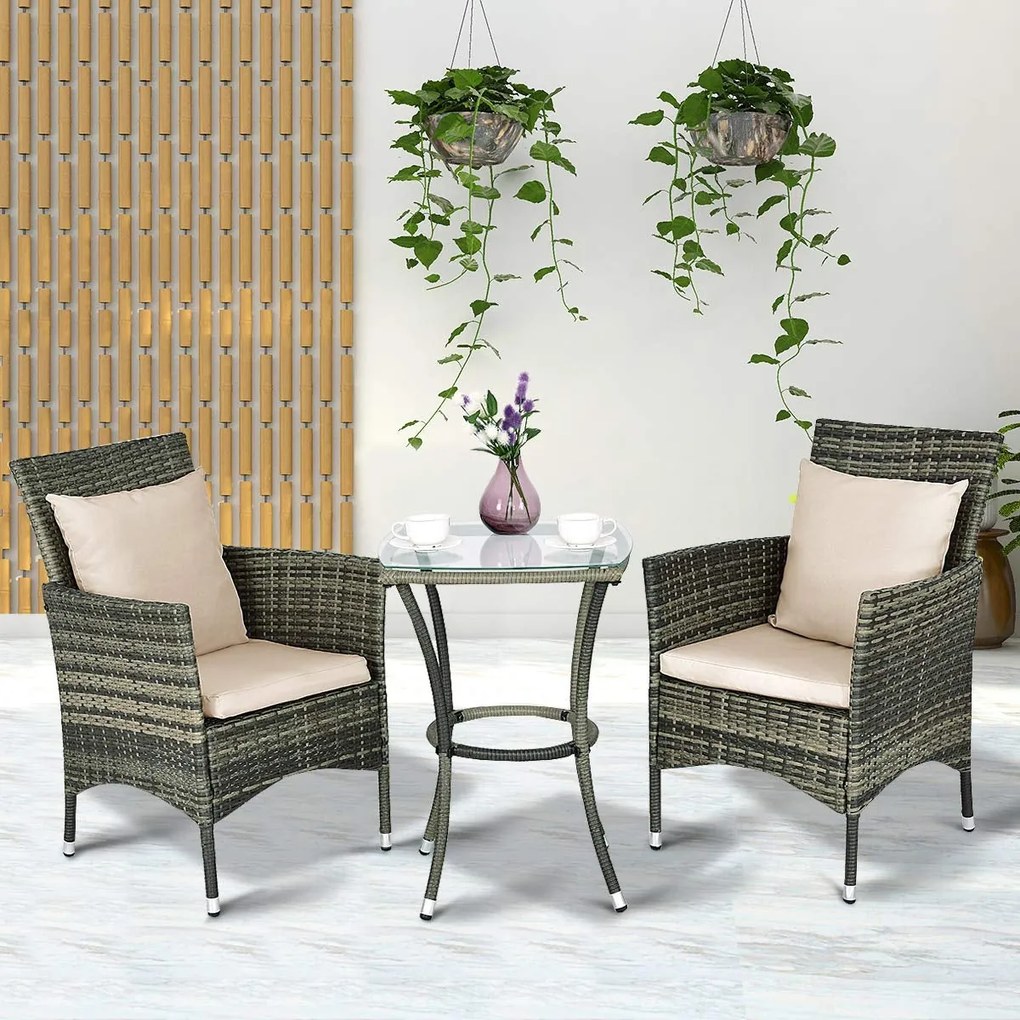 Conjunto de 3 Peças em Vime para Exterior "Nordin" – 2 Poltronas e 1 M