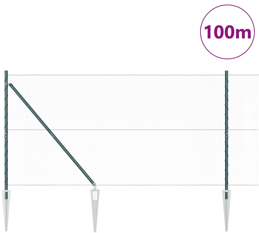 Cerca Hexagonal vidaXL Verde 1.4x100 m Aço