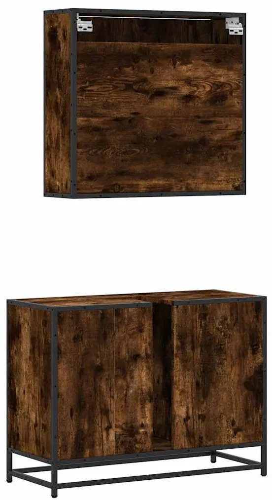 2 pcs conj. móveis casa de banho derivados madeira cor fumado