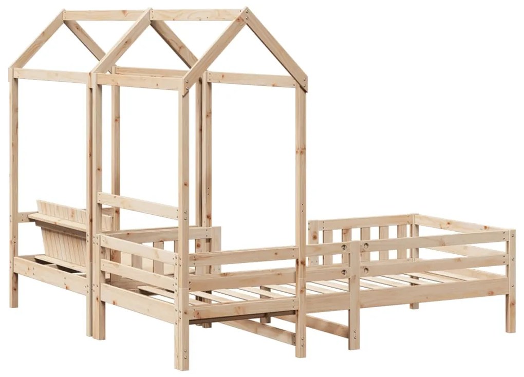 Conjunto de cama e banco com telhado 80x200 cm pinho maciço