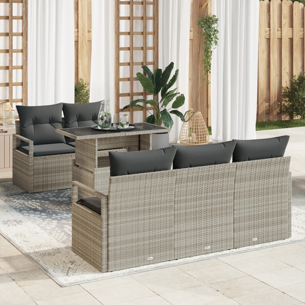 Conjunto de Sofás de Jardim vidaXL de 6 Peças com Cushions Cinzento Cl