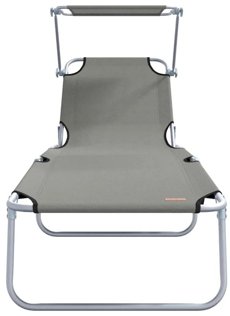 Espreguiçadeiras dobráveis 2 pcs com toldo em tecido Oxford cinza 600D