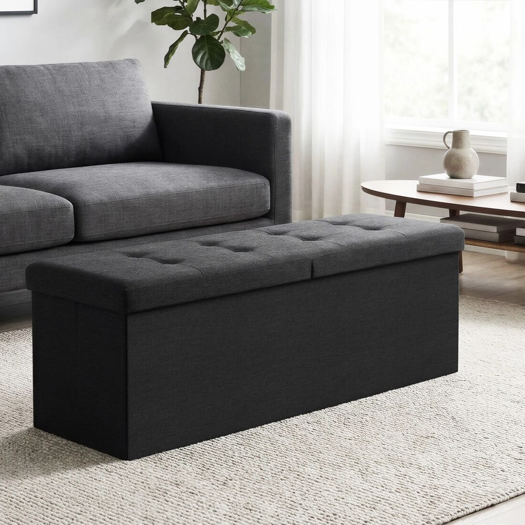 Banco com espaço de arrumação 38 x 110 x 38 cm, baú rebatível, caixa de arrumação Preto
