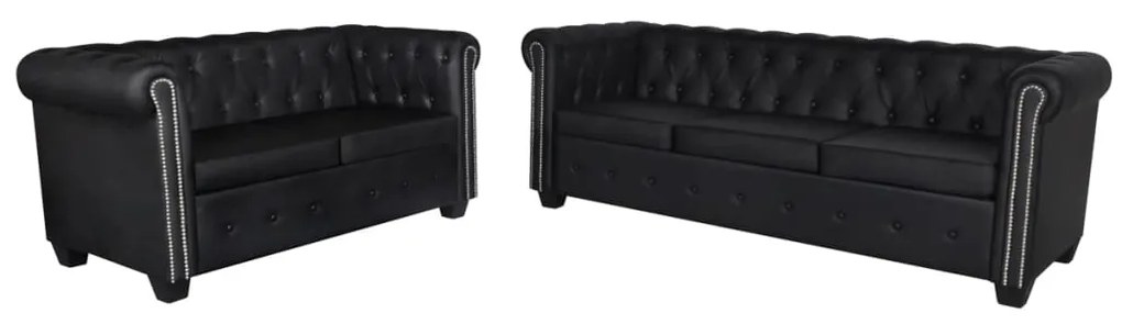 Conjunto sofás Chesterfield 2 + 3 lugares couro artific. preto