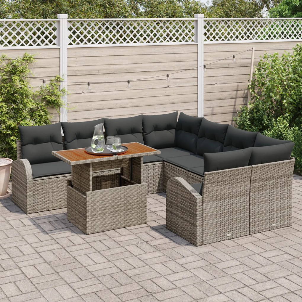 Conjunto de Sofás para Jardim VidaXL de 9 Peças com Almofadas Cinza de