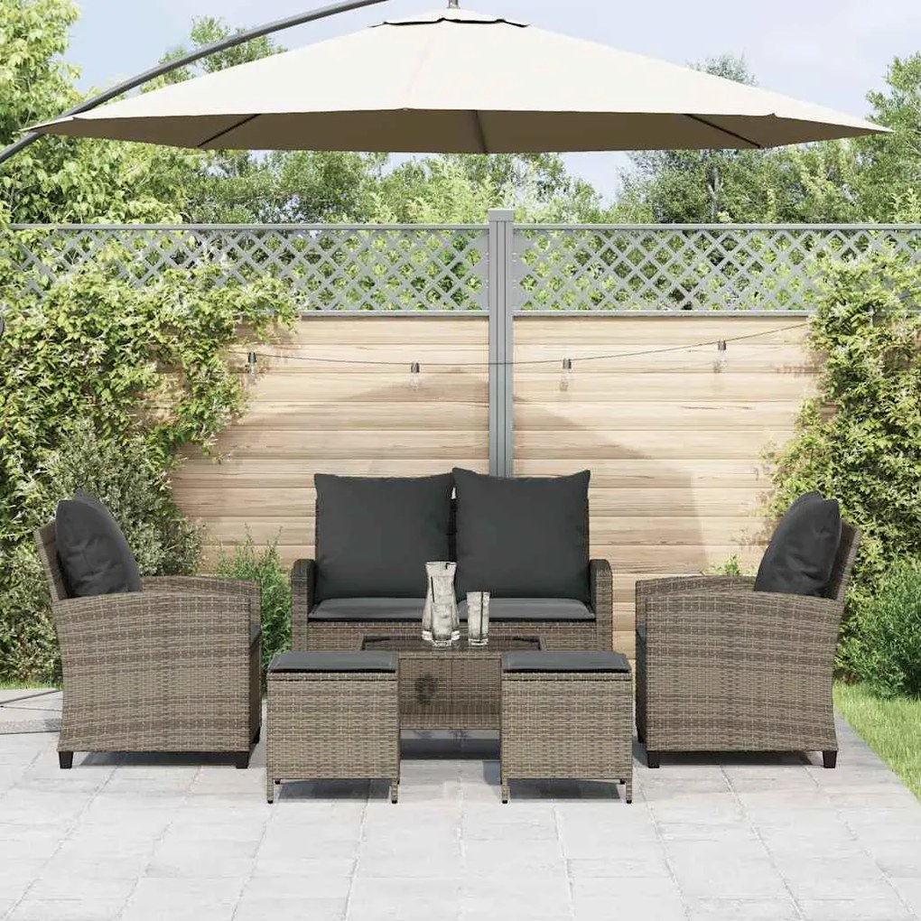 6 pcs conjunto sofás de jardim com almofadões vime cinzento