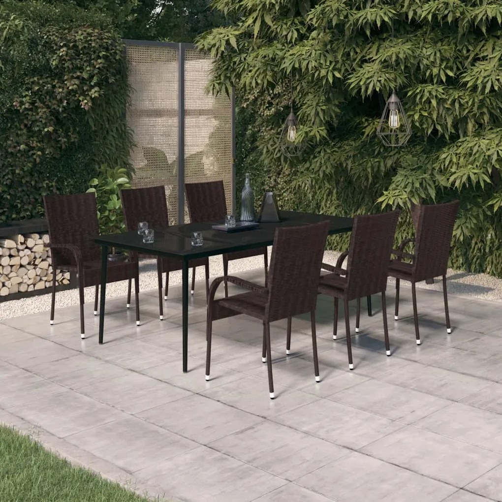 vidaXL 7 pcs conjunto de jantar para jardim castanho e preto