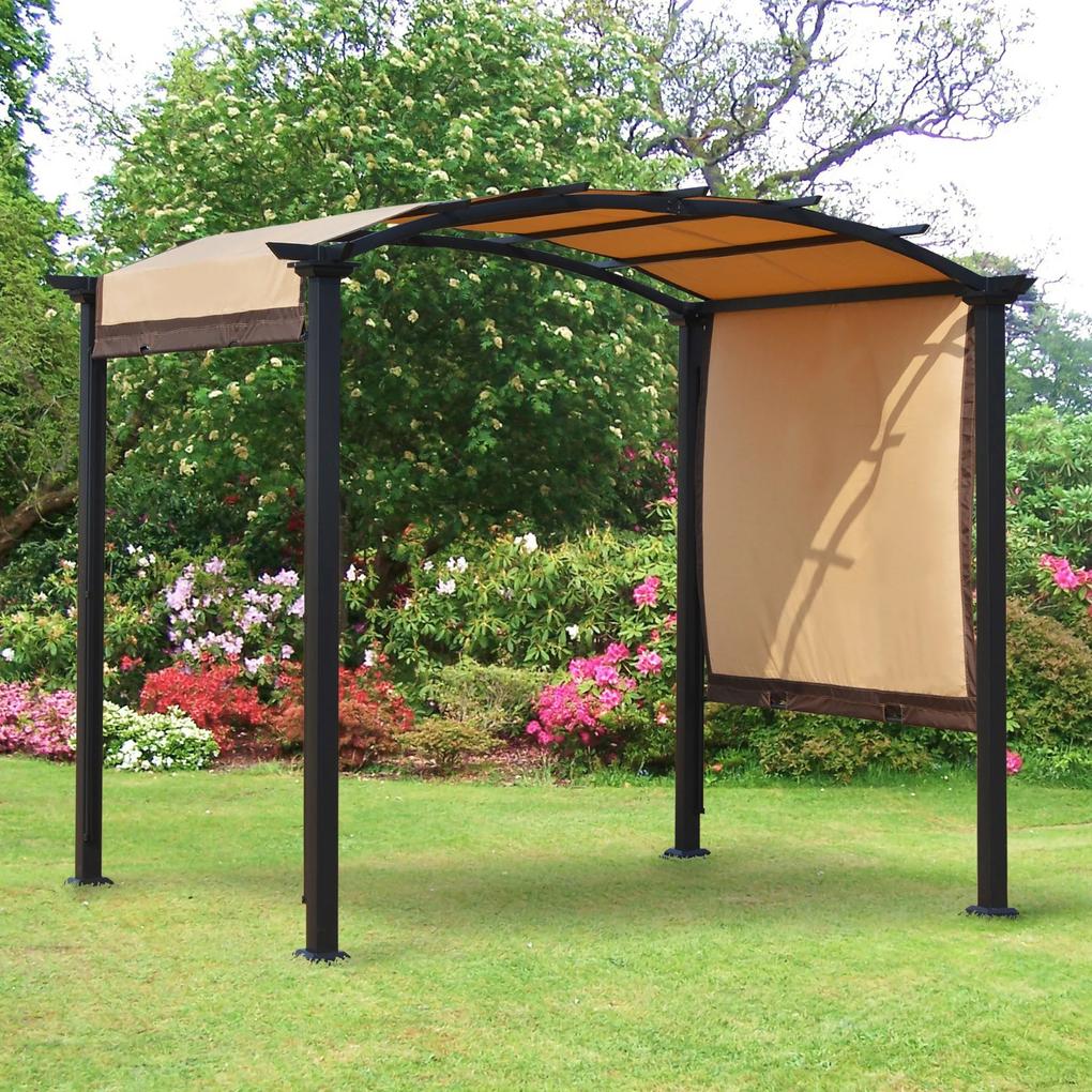 Outsunny Pergola 3x2,5 m com teto retrátil para jardim pátio Terraço Tecido de poliéster parafusado resistente aos raios UV Bege