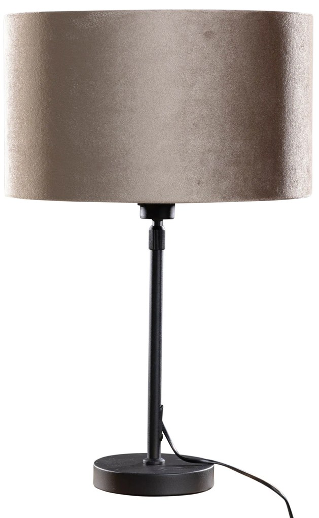 Candeeiro de Mesa Preto com Abajur em Veludo Taupe 35cm - Parte