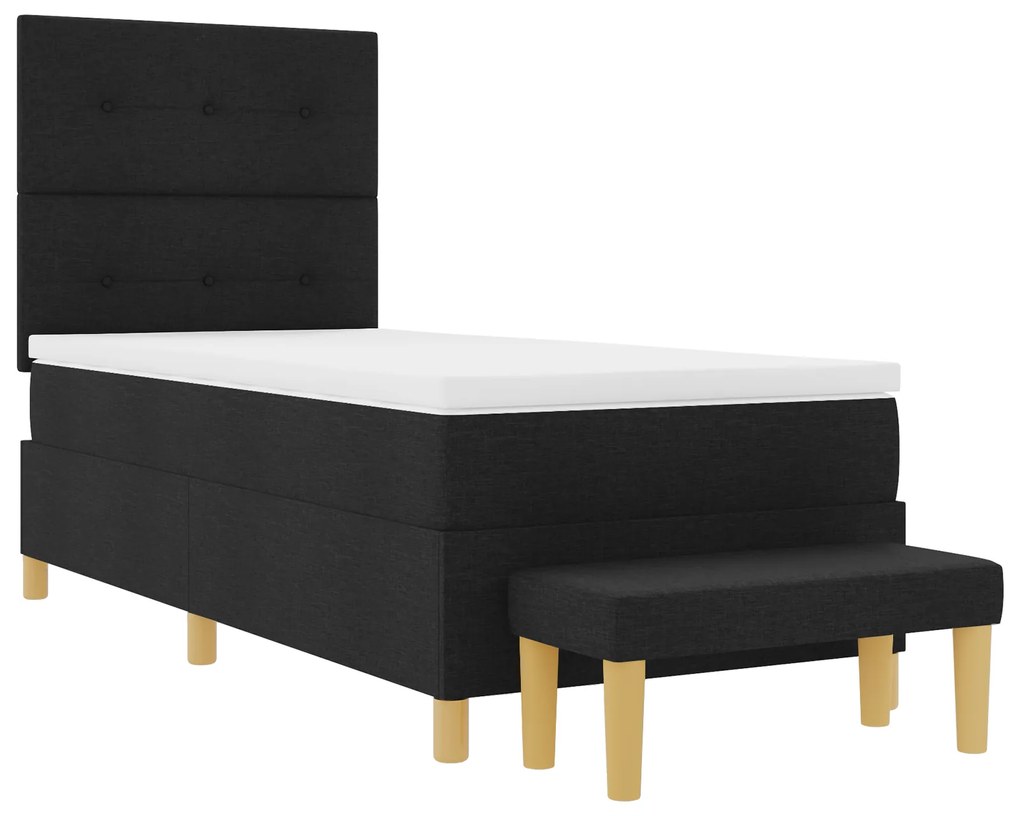 Cama Box Spring vidaXL com Colchão e Banco Preto 100x200 cm Tecido