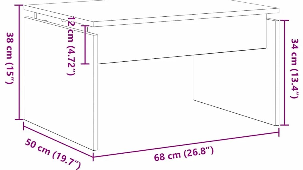 Mesa de Centro vidaXL Preta em Carvalho 68x38x50 cm Madeira Aconstruir