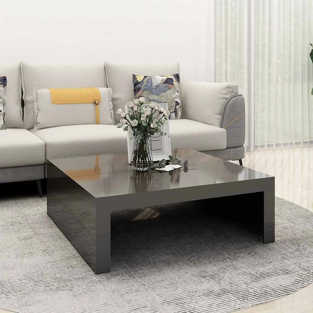 vidaXL Mesa de centro 100x100x35 cm contraplacado cinzento brilhante