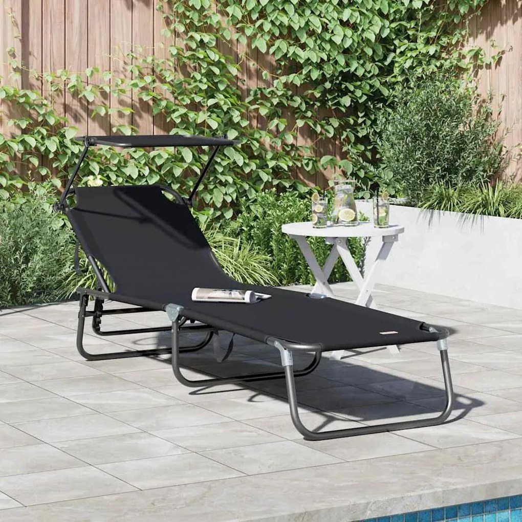 vidaXL Espreguiçadeira dobrável 1-pessoa Preto 56 x 190 x 81cm tecido