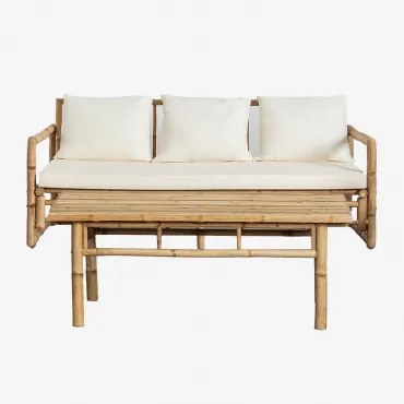 Conjunto De Jardim Com Sofá De 3 Lugares E Mesa De Centro 120x60cm Em Bambu Livayna Bambu - Sklum