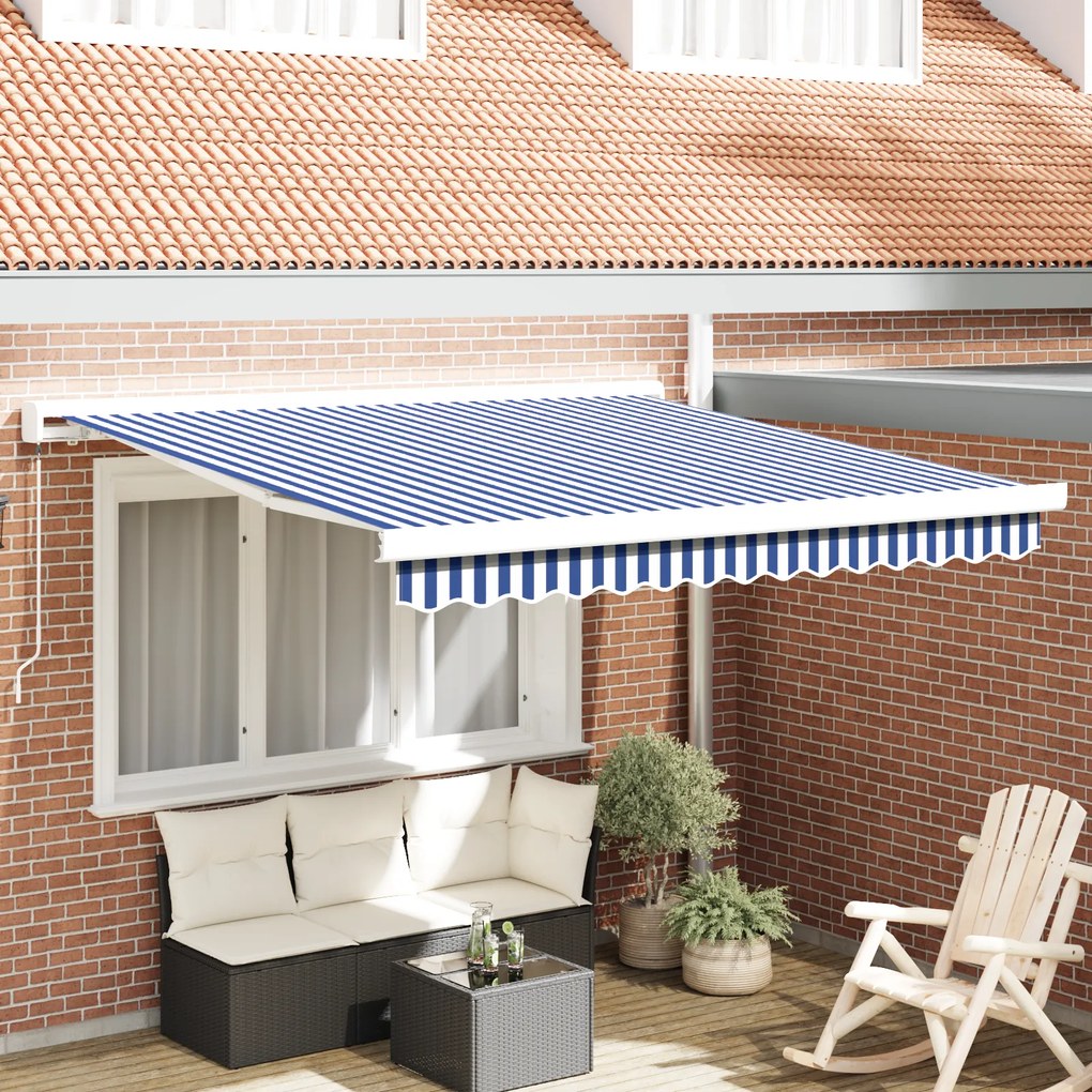 vidaXL Toldo Retrátil Manual Azul e Branco 300x250 cm
