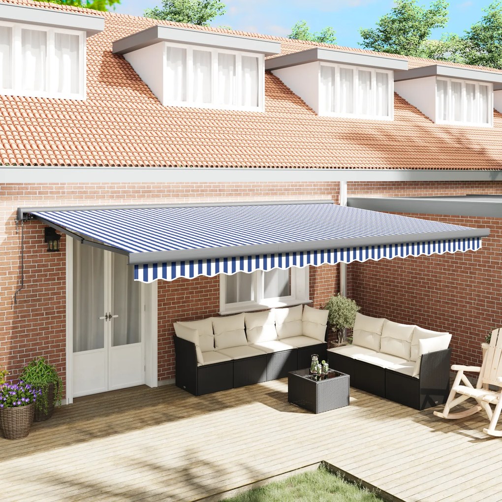 vidaXL Toldo Retrátil Automático Azul e Branco 500x300 cm