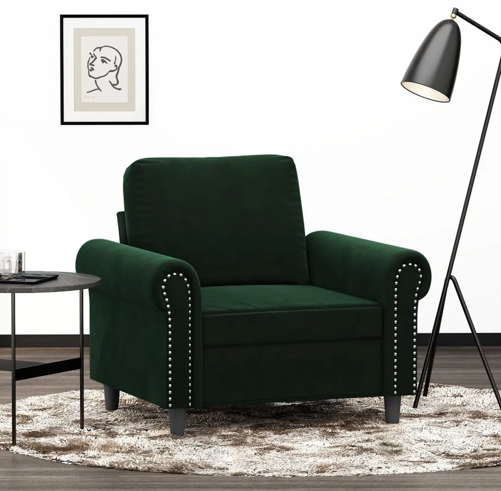 vidaXL Poltrona 60 cm veludo verde-escuro