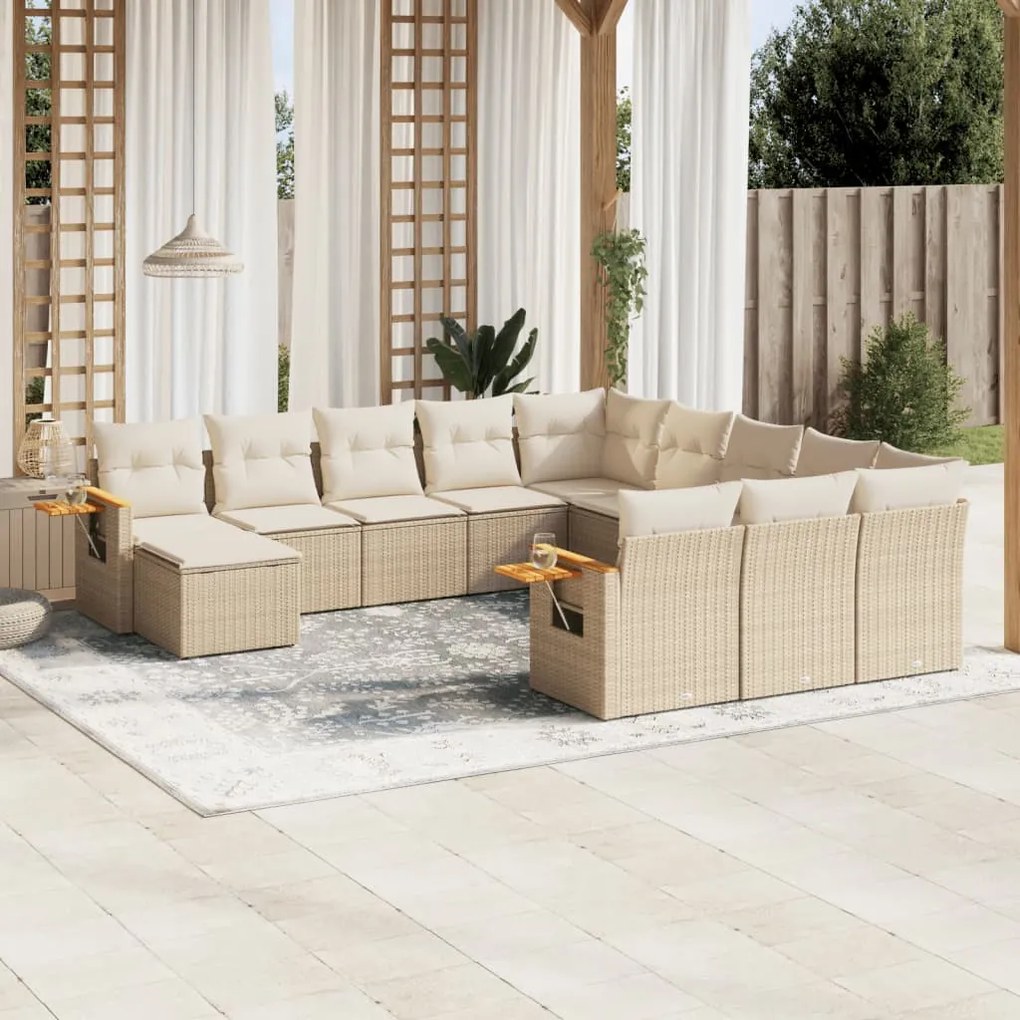 11 pcs conjunto sofás de jardim c/ almofadões vime PE bege