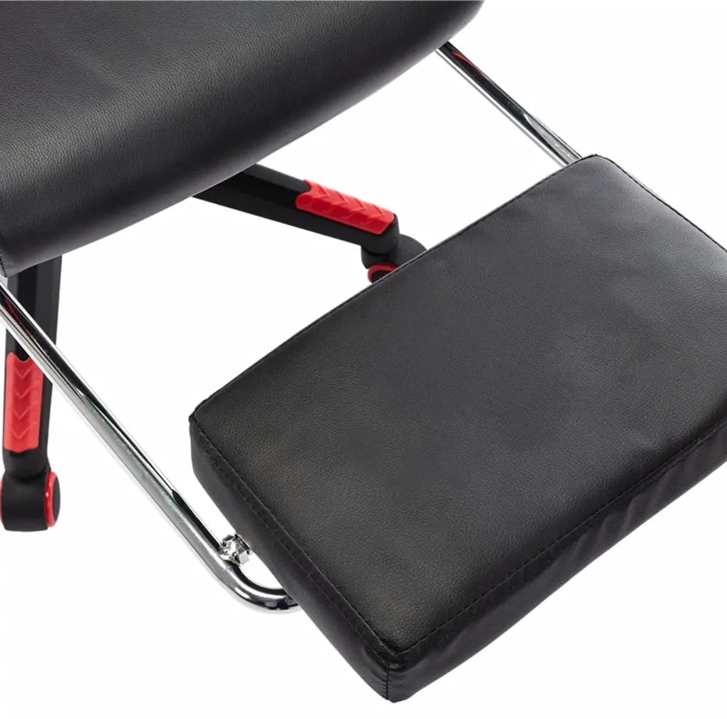 Cadeira gaming c/ apoio de pés couro artificial preto/vermelho