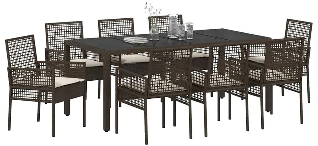 Conjunto de Jantar para Jardim 9 pcs Castanho 190 x 90 x 75 cm