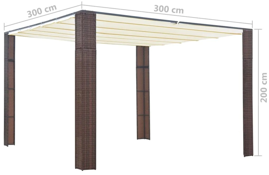 Gazebo com teto em vime PE 300x300x200 cm castanho e creme