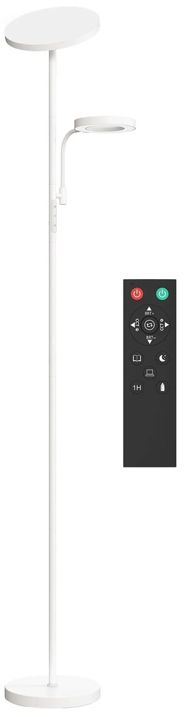HOMCOM Candeeiro de Pé 42W Giratório com Controlo Remoto e Táctil Temperatura de Cor e Brilho Ajustáveis Ø25x175 cm Branco