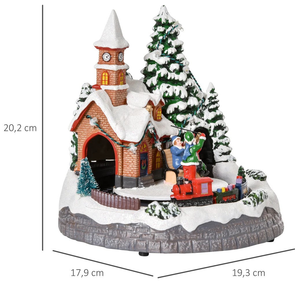 HOMCOM Aldeia de Natal com Luzes LED Trem Giratório e Música Decoração de Natal 19,3x17,9x20,2cm Multicor