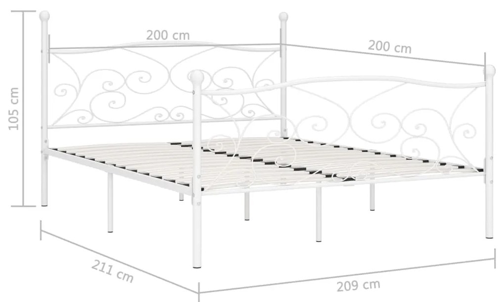 Estrutura de cama com estrado de ripas 200x200 cm metal branco