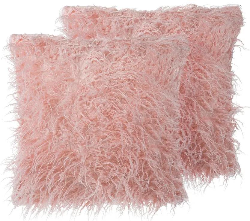 Conjunto de 2 almofadas decorativas em pele sintética rosa 45 x 45 cm DAISY Beliani