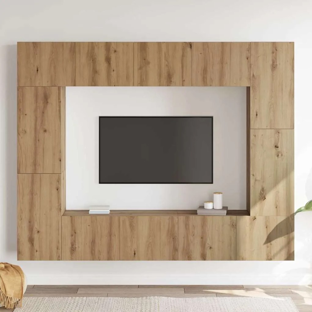 Conjunto de móvel de TV com prateleira 8 pcs carvalho artisiano
