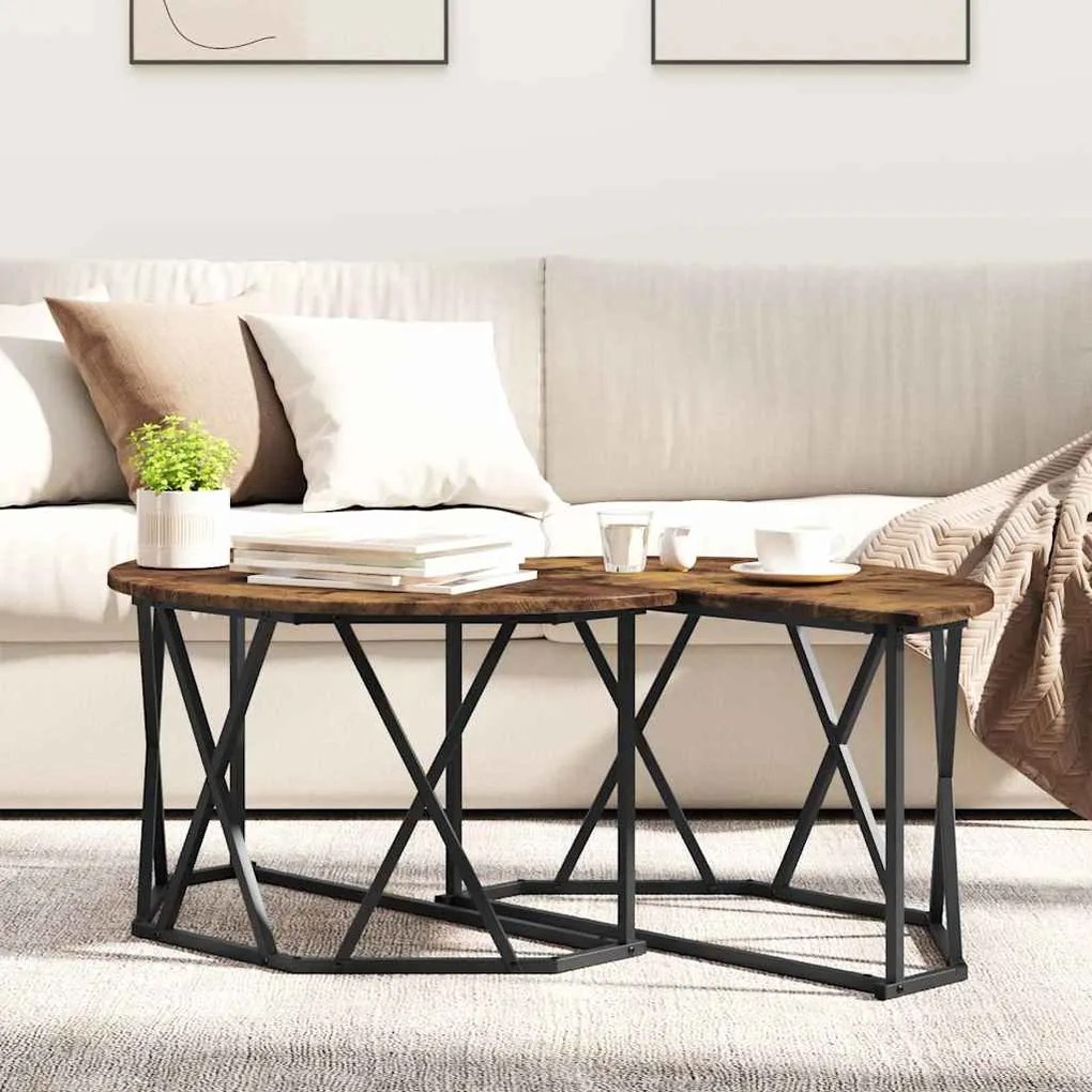 Mesa de Centro em Carvalho Fumado 80x80x42 cm Madeira de Engenharia