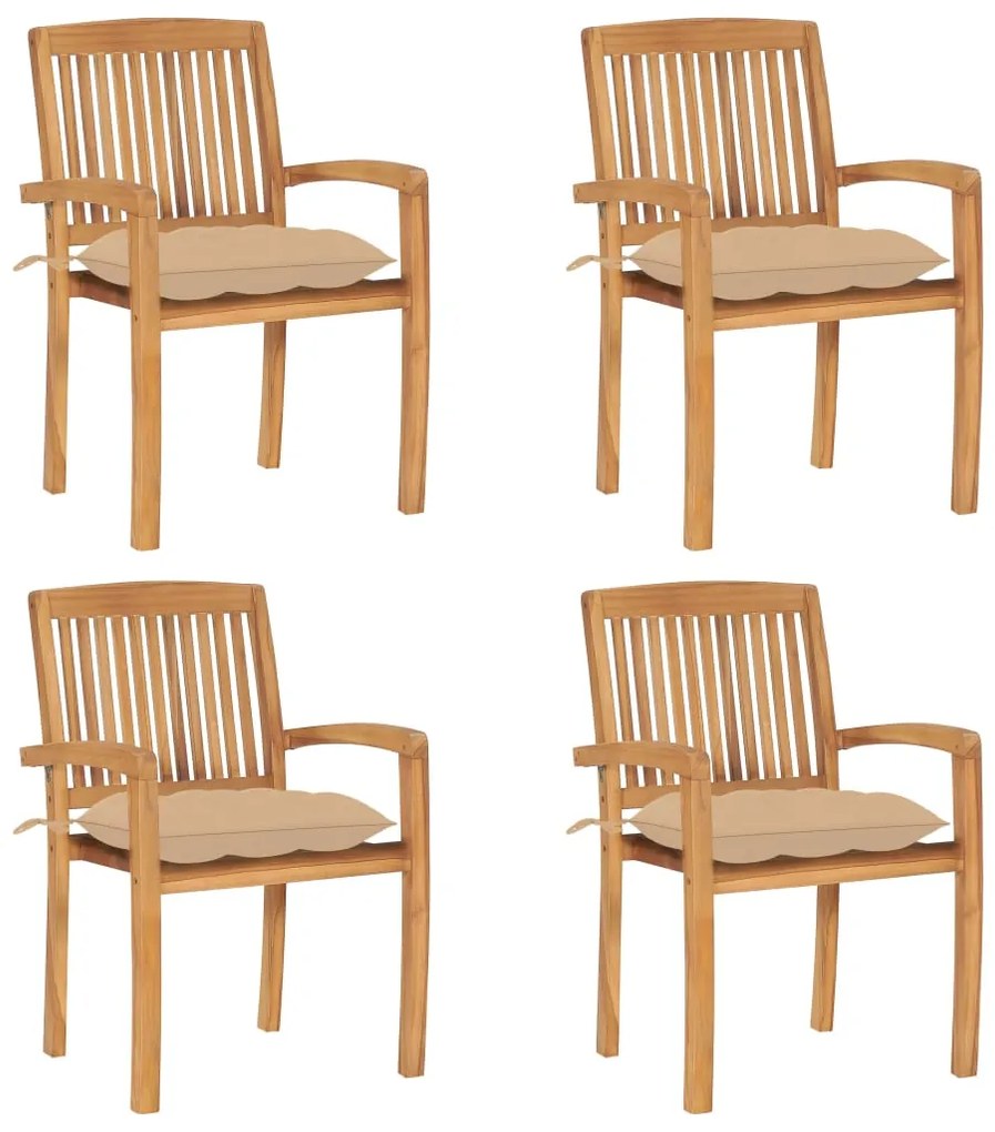 Cadeiras de jardim empiháveis c/ almofadões 4 pcs teca maciça