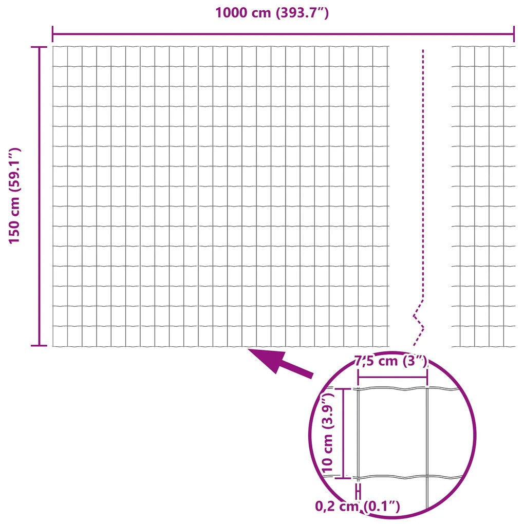 Cerca Euro com 10 Postes Cinza 1.5x10 m Aço