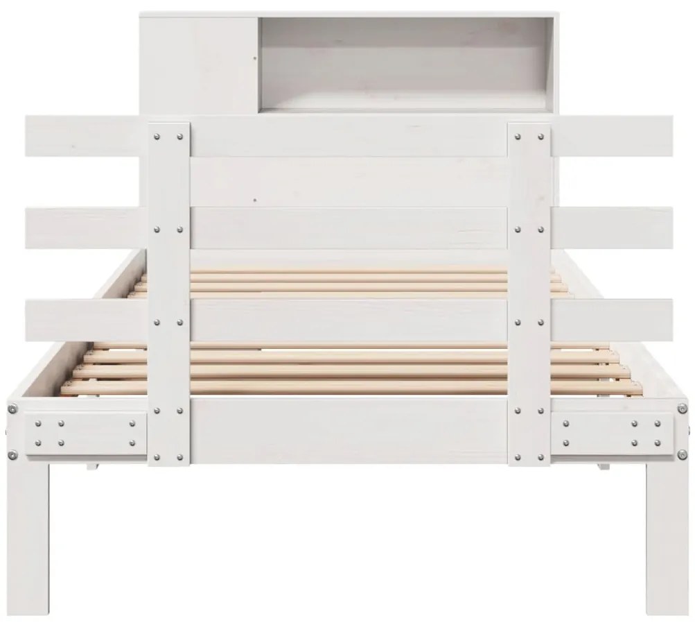 Cama com estante sem colchão 75x190 cm pinho maciço branco